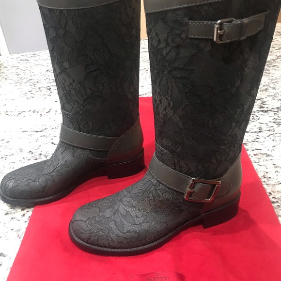 Valentino Lace Overlay charcoal boots - Picture 7 of 8